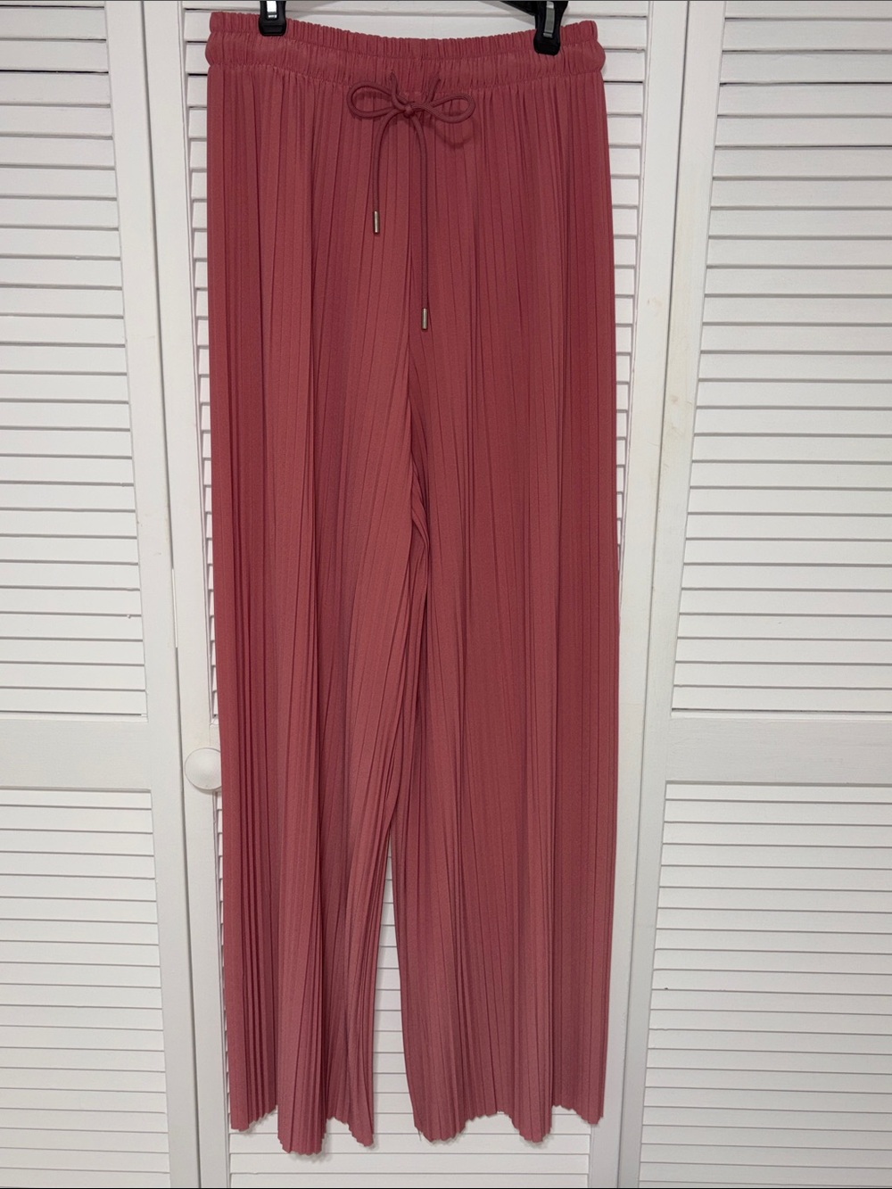 Pleated Wide-Leg Drawstring Pants - Dusty Rose